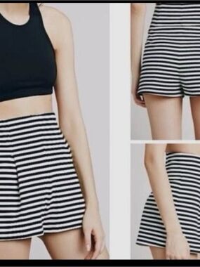Free People Black & White Striped A-Line Skort